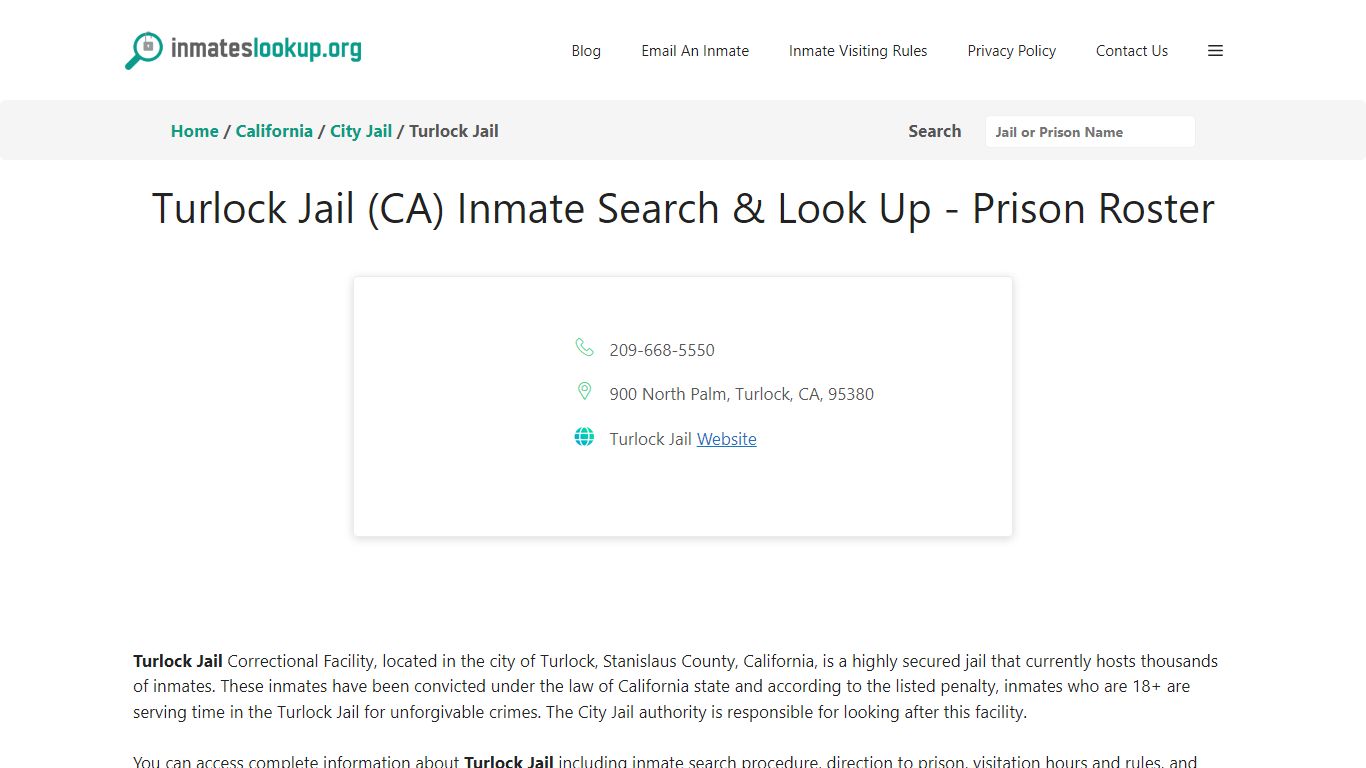 Turlock Jail (CA) Inmate Search & Look Up - Prison Roster