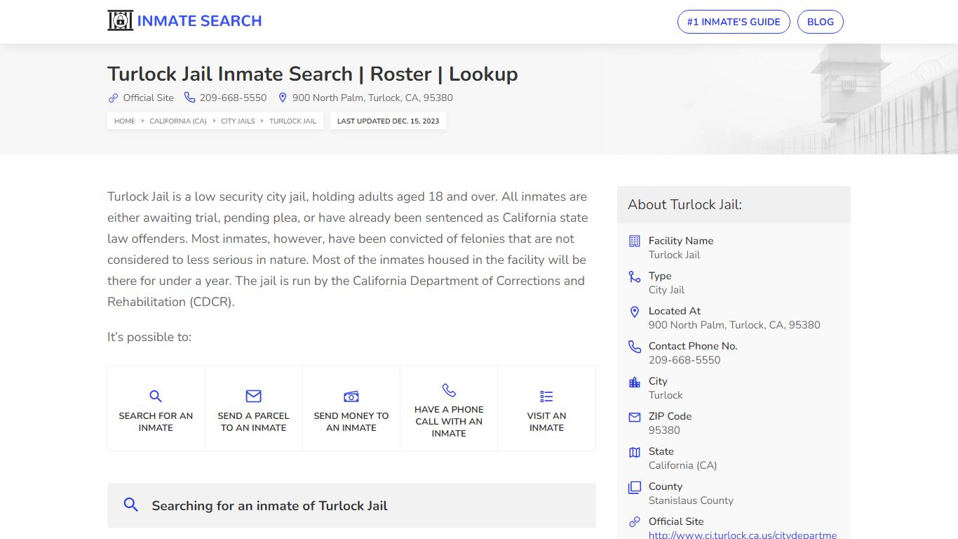 Turlock Jail Inmate Search | Roster | Lookup
